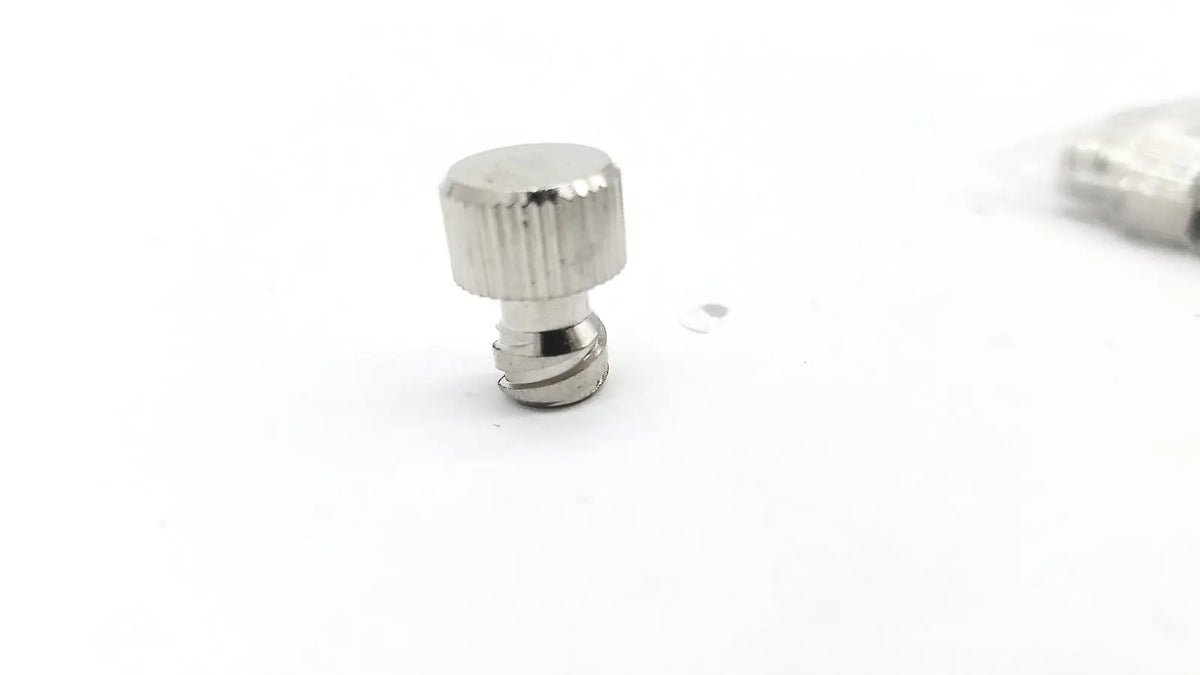 Silver metallic knob with textured ribbed top and threaded base for 10 pcs easy to attach connector convenient tool hassle free use