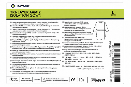 100 Count Case Halyard Tri Layer AAMi 2 Isolation Gown Size L - Case of 6