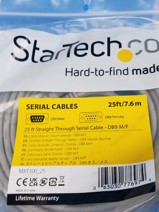 Lot of 3 StarTech 25ft Straight Through Serial Cable DB9 Male To Female MXT100_25