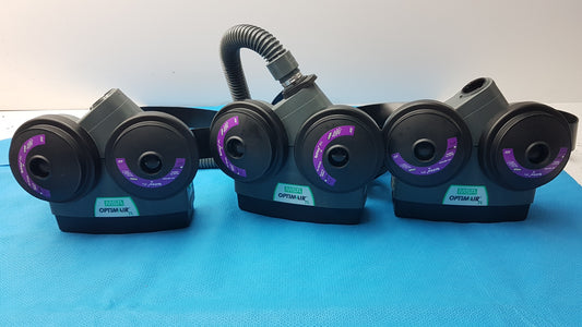 Lot of 3 MSA OptimAir TL PAPR Powered Air Purifying Respirator Blowers Hoses