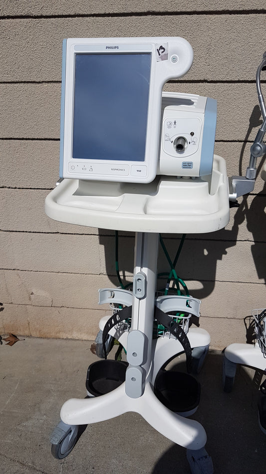 Lot of 3 Philips Respironics V60 Hospital BiPAP Ventilators With Rolling Stands