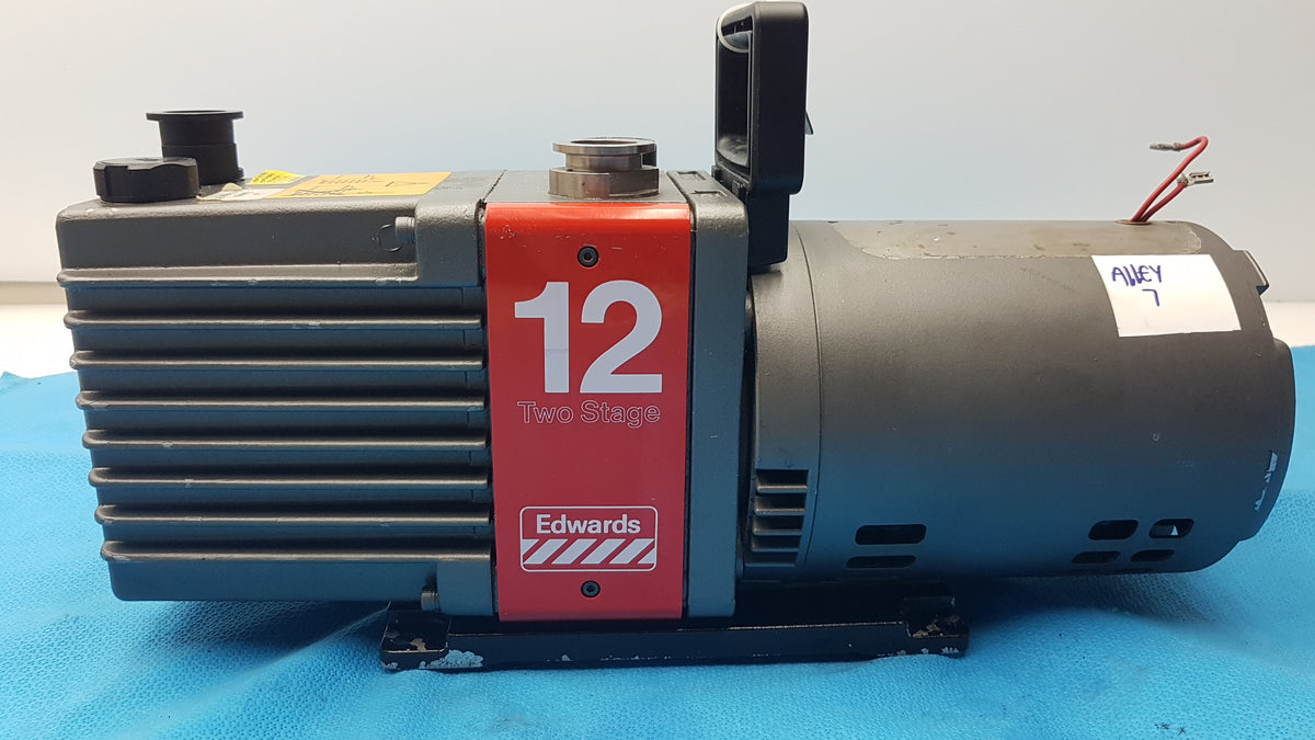 Edwards E2M-12 Dual Stage Rotary Vane Vacuum Pump With General Electric 3/4 HP Ac Motor M0D 5KC45PG1738T