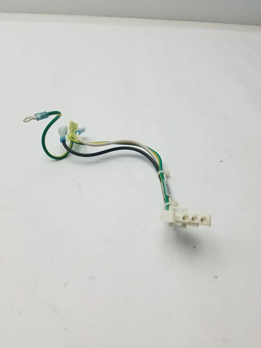 White plastic 3 pin female connector with green black and yellow wires attached for 4 wire cable use
