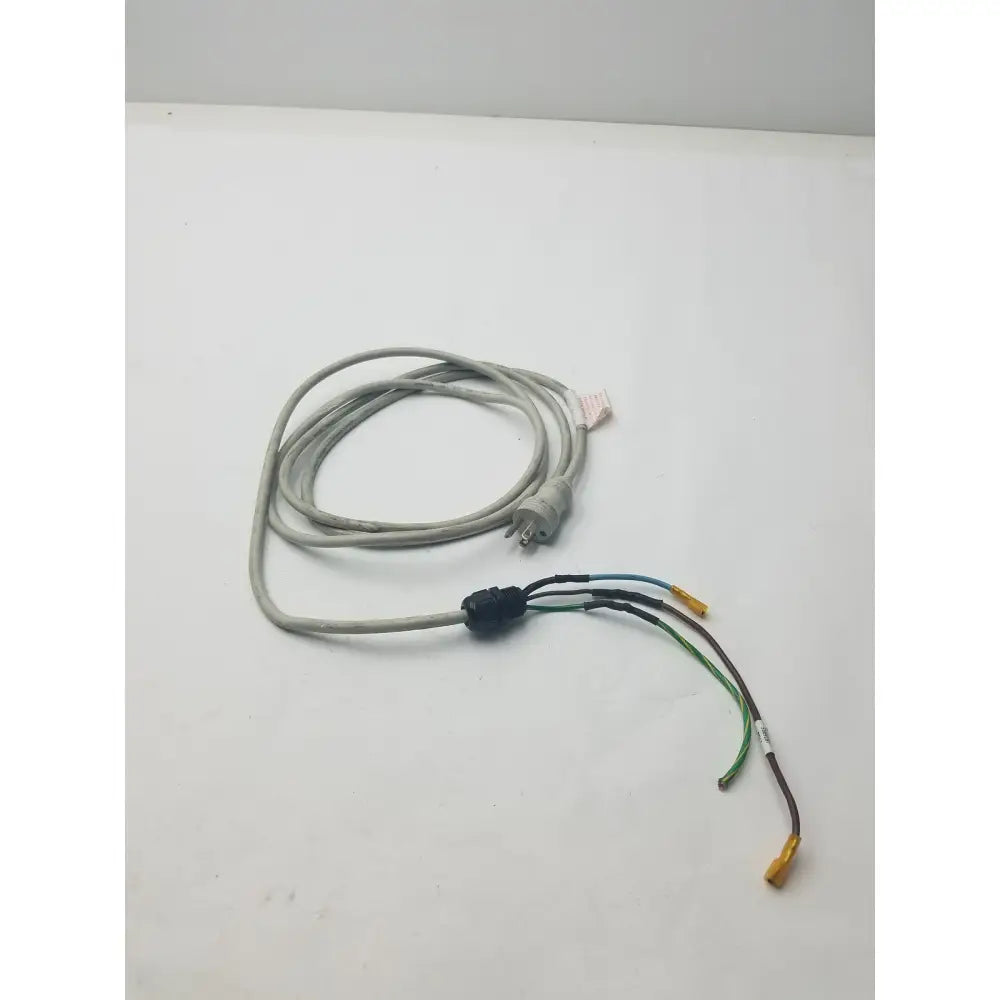 Gray 3 prong power cable with multiple colored wires and black wire connector harness for electrical connections