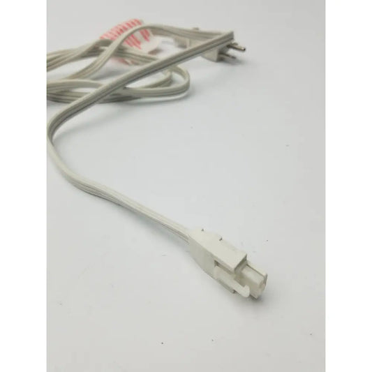 White plastic power extension cord with two-prong plug and rectangular connector for electric power extension use