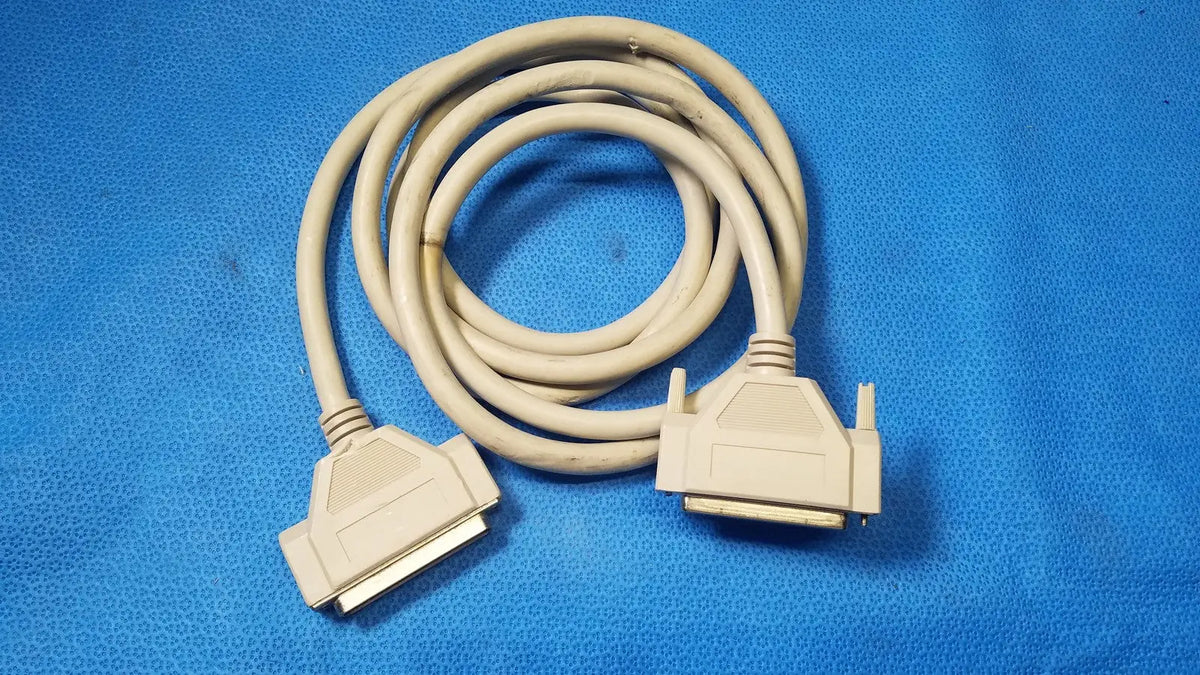 Beige coiled printer cable with 37 pin male female scsi connectors for secure data transfer lot of 4 units