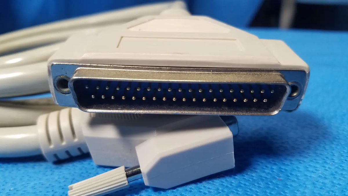 White plastic 37 pin male to female connector cable with metallic contacts and ribbed design in a lot of 3 units