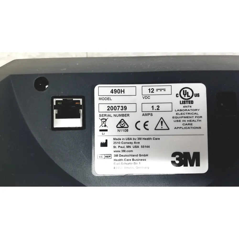 Black 3m attest auto-reader 490h vh202 sterilization incubator with white label showing specifications and certifications
