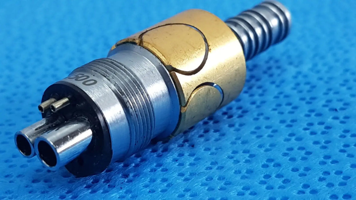 Adapter for w&h lw-style air high-speed handpieces in gold and silver metallic with threaded connections