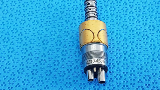 Adapter for w&h lw-style air high-speed handpieces with gold central body and silver threaded sections engraved 03104500
