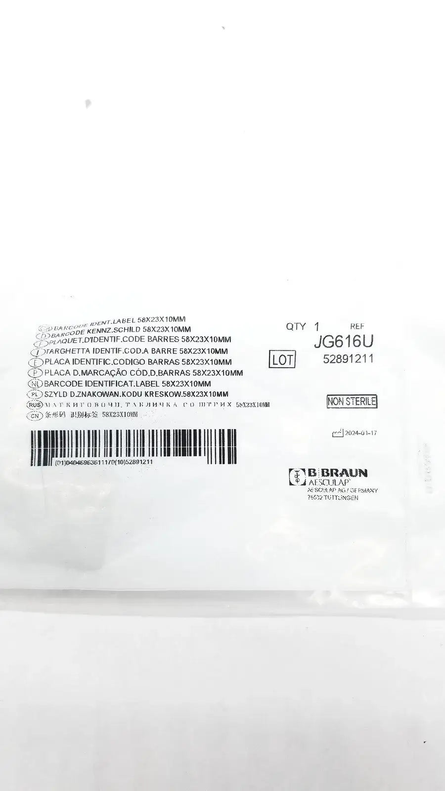 AESCULAP JG616U Barcode Identification Label Barcode Identification Label, new product photo 3