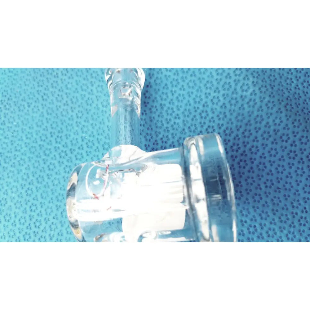 Clear glass airfree flushing adapter with textured stem and rounded bowl for schlenk line glassware lab inert gas transfer