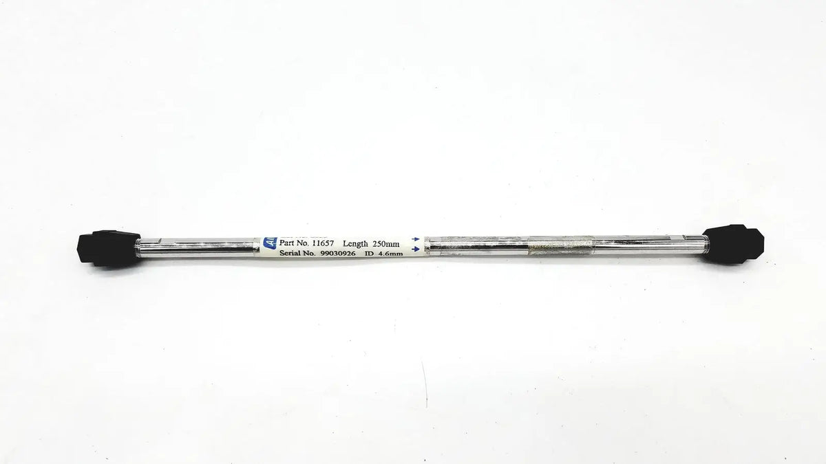 Silver metal alltech nucleosil chromatography column with black end caps length 250mm and printed label