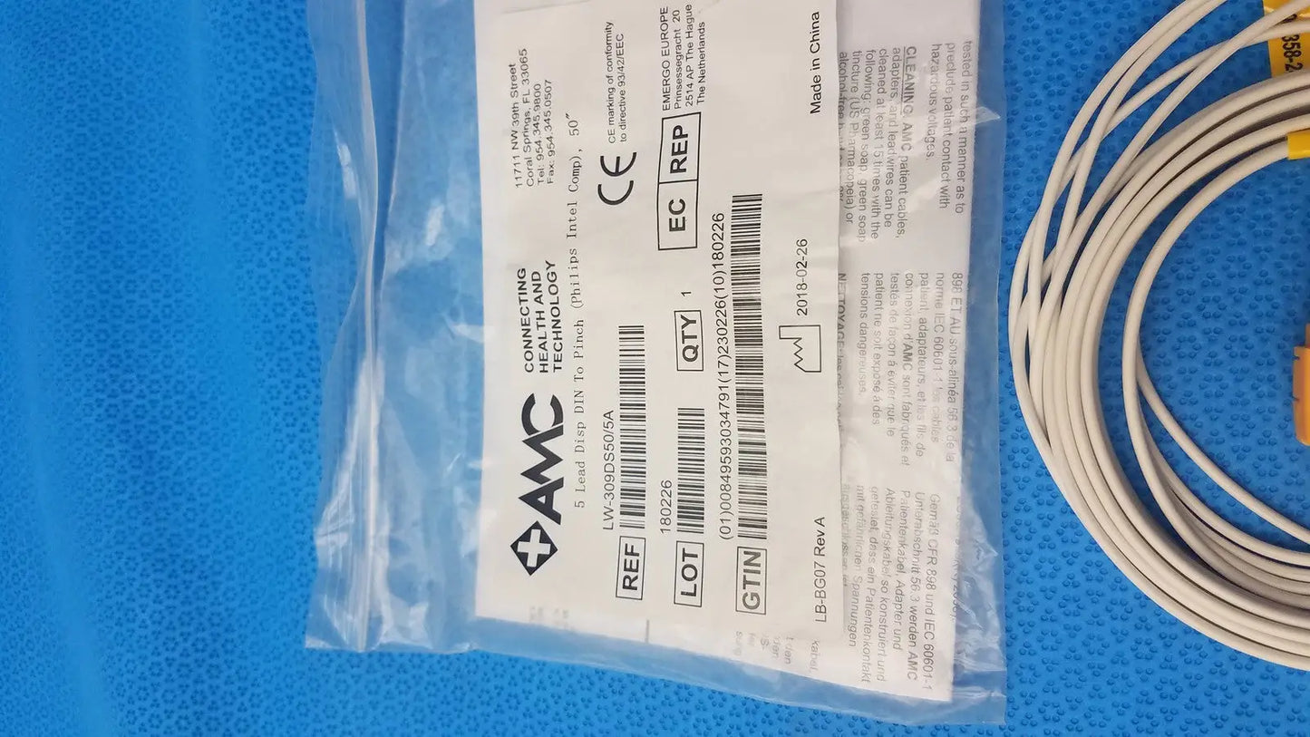 AMC 5-Lead GRPD Disposable ECG Cable – GE Multi-Link to Pinch, Shielded, 50" Disposable 5-Lead ECG Cable, second-hand product photo 4