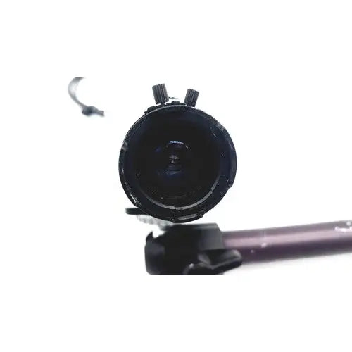 Black matte lens with two adjustment knobs on top of the american dynamics adcshr2412n super high resolution fixed camera