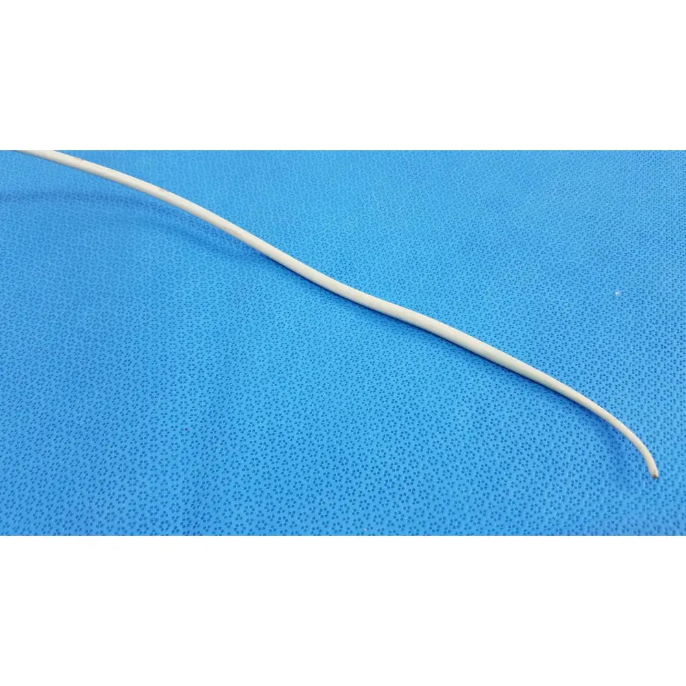 A smooth white american endoscopy 18fr maloney tapered tungsten-filled esophageal bougie with a slight curve
