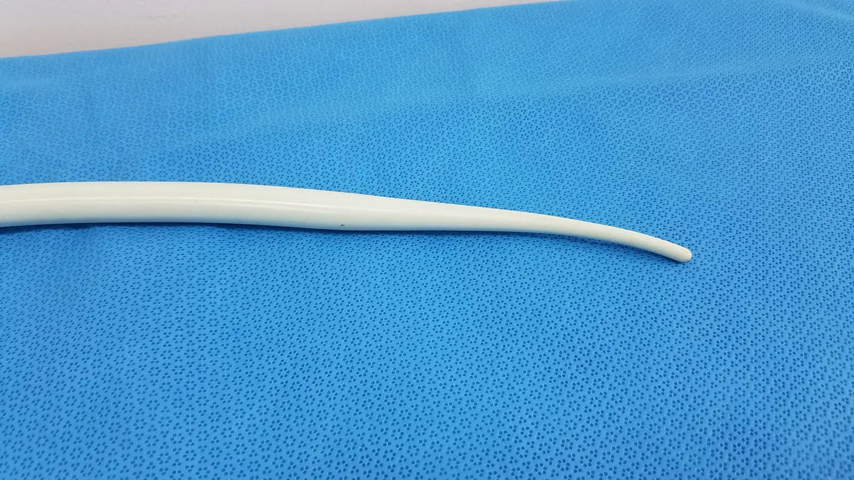 White smooth plastic otoscope with gently curved tip in american endoscopy 51fr maloney tapered tungsten-filled bougie