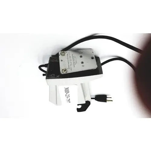 Black and white american optical reichert refractometer table stand with metal plate power cord and plug visible from back side