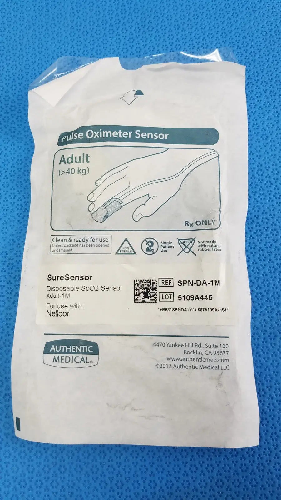 Reuse Medical AUTHENTIC MEDICAL SureSensor Disposable SpO2 Sensor SPN-DA-1M Adult Pulse Oximeters, second-hand product photo 1