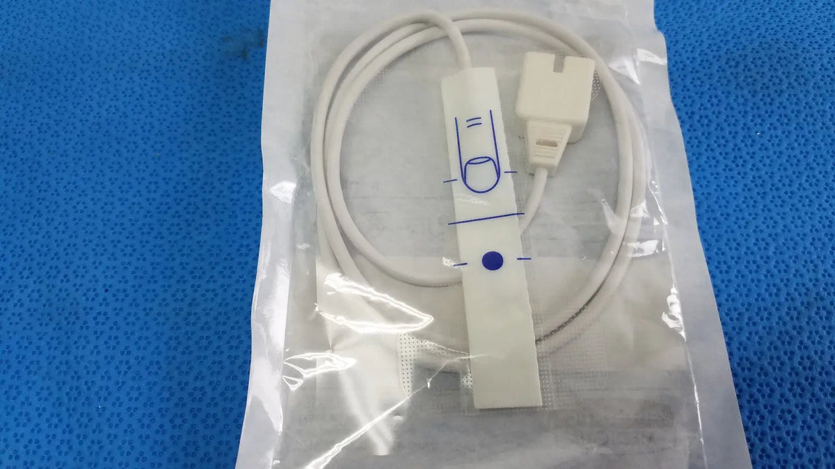 Authentic medical suresensor disposable white ecg lead with coiled cable and plastic connector in clear plastic packaging