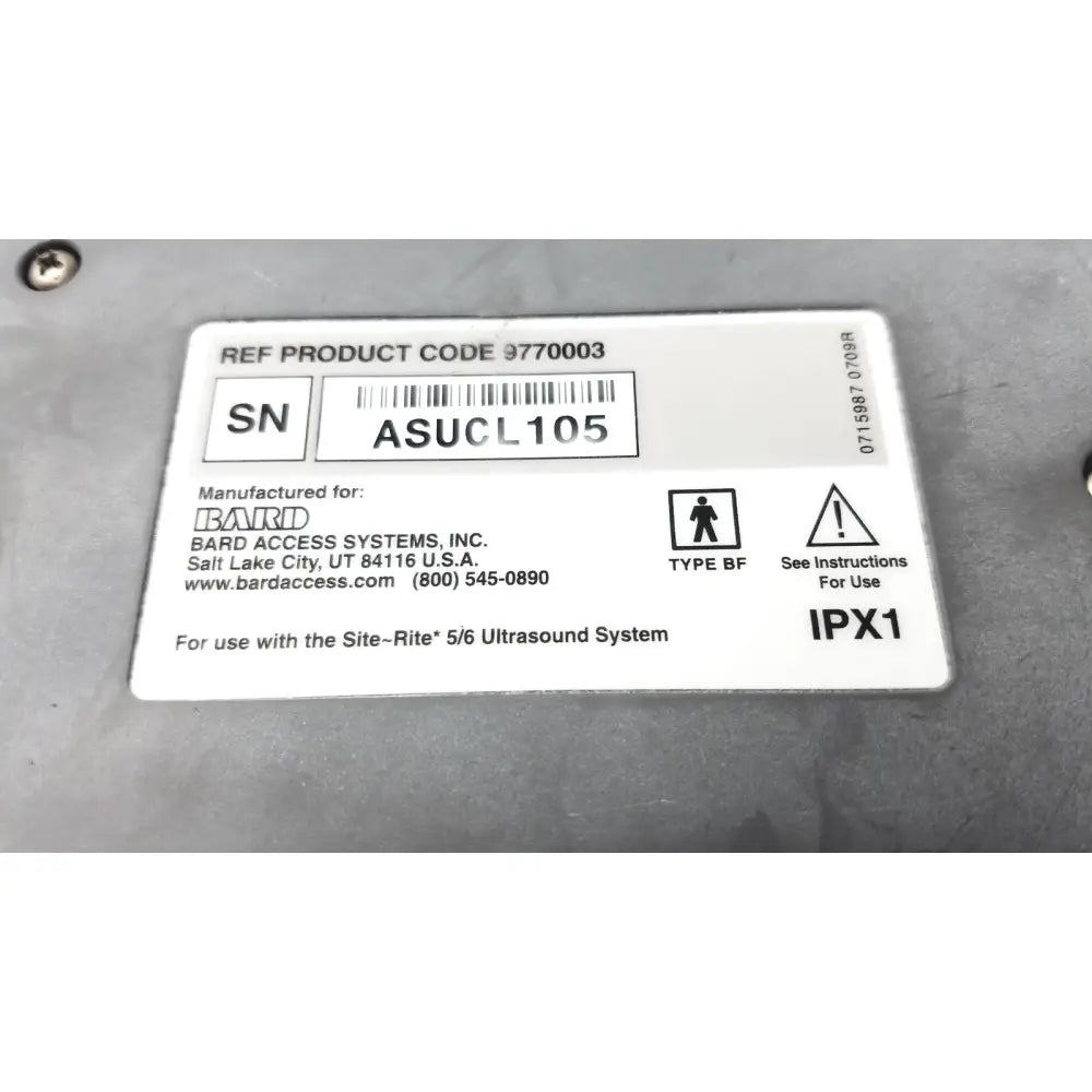White rectangular label with black text and barcode showing bard access tls ii usb based sensor product details