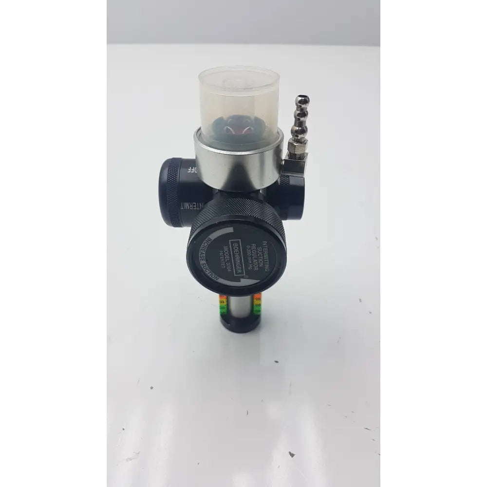 Boehringer 3704 platinum series intermitting suction regulator in black and silver with transparent pressure gauge housing