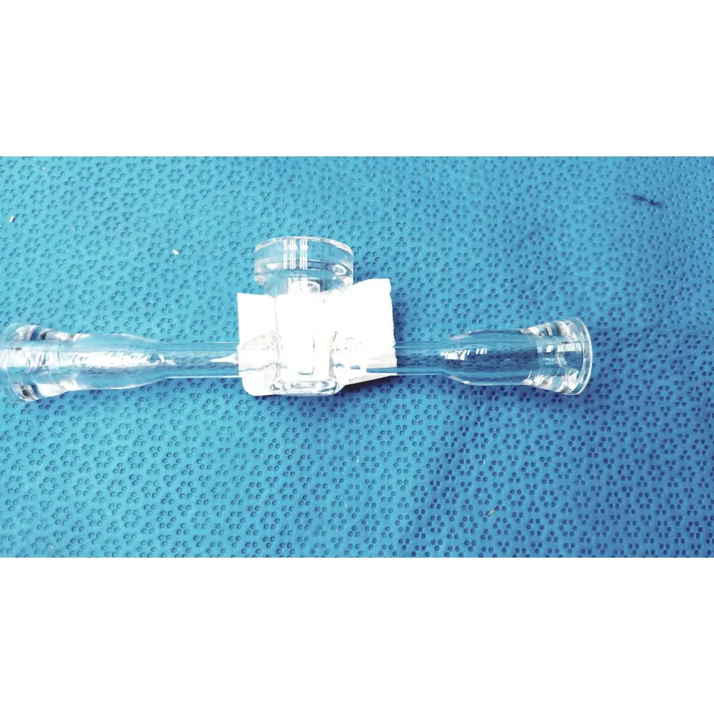 Clear borosilicate glass stopcock adapter with white plastic joint lab valve connector for chemistry tubing