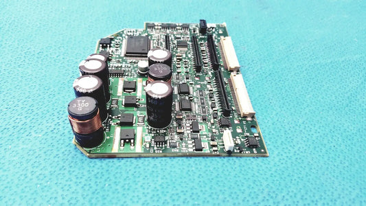 Green printed circuit board with black capacitors and components of c7769-60007 carriage pca board for hp designjet
