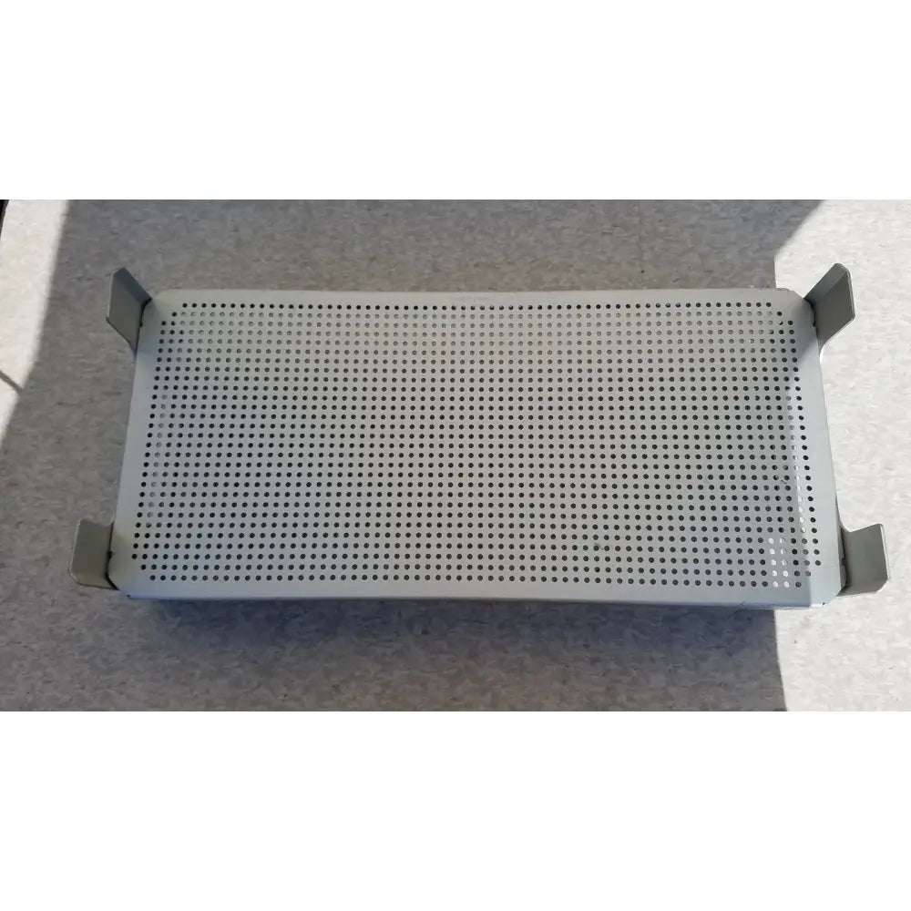 Gray perforated basket aluminum tray with reinforced side flanges for case medical perforated sterilization use