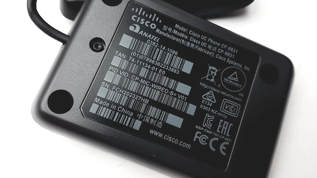 Black matte finish power adapter with printed label for cisco cp-8831 conference ip phone with control pad