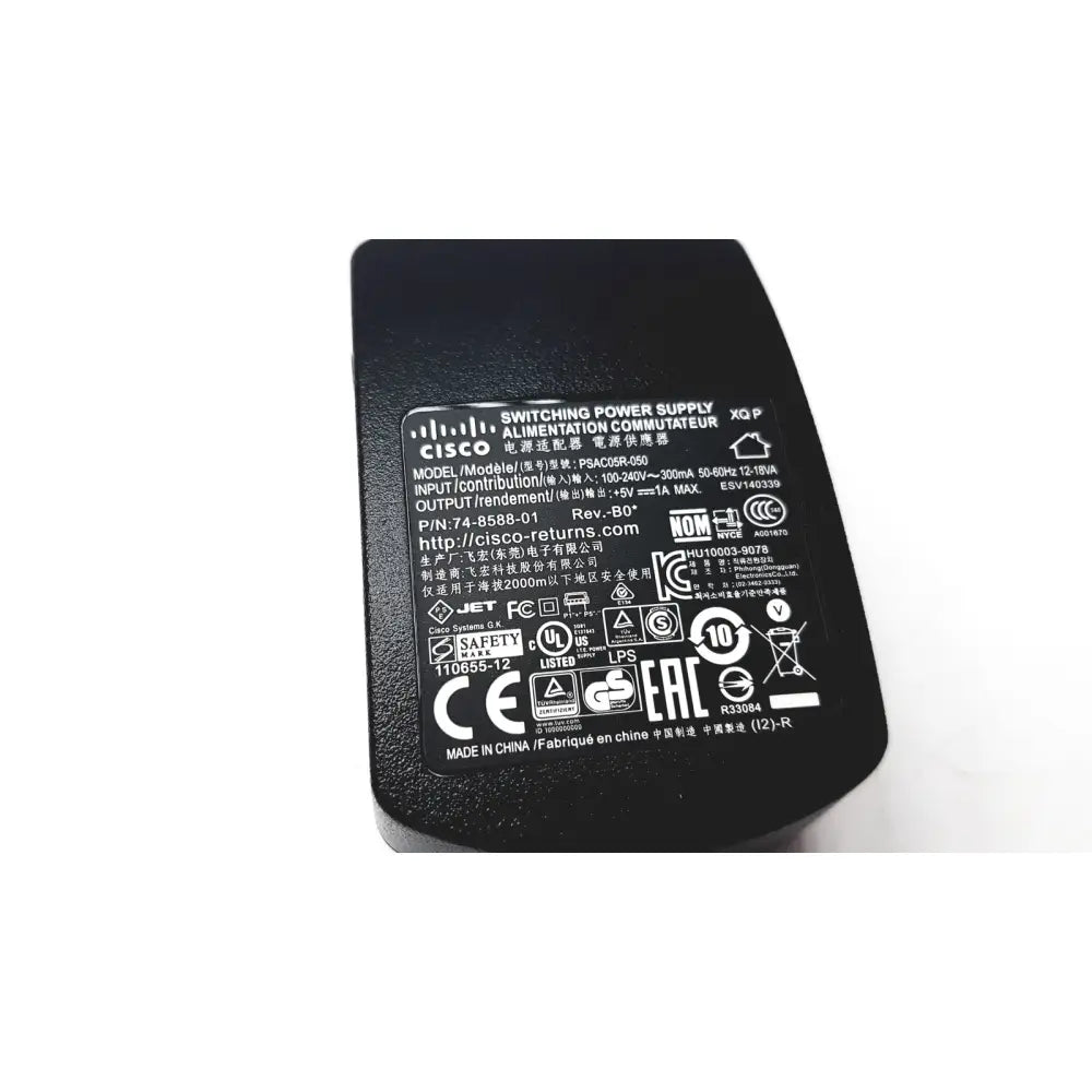 Black Cisco power supply adapter model psa205r-380 with certification logos for supply adapter 7925g IP phone use