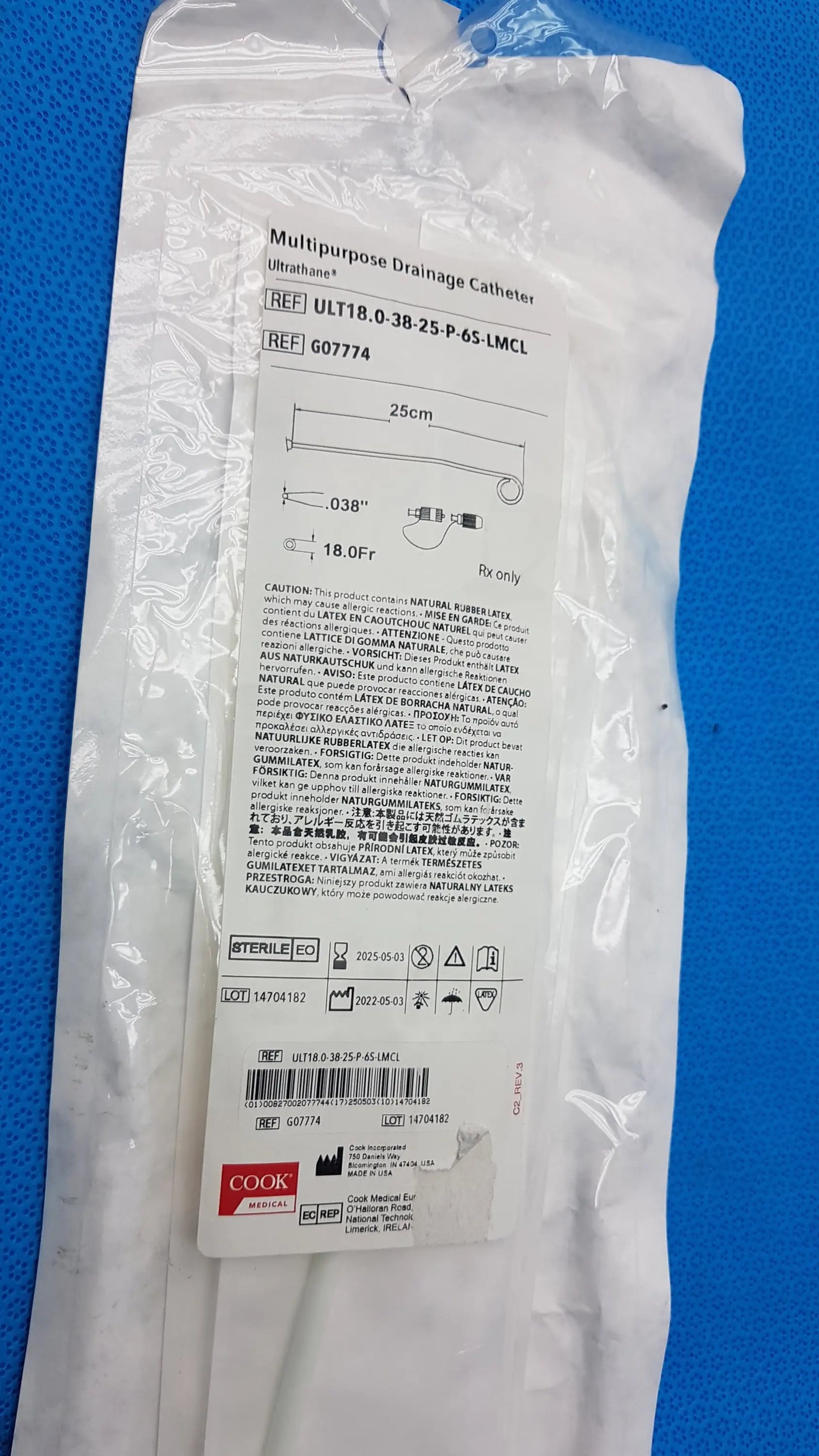 Cook Medical Multipurpose Ultrathane Drainage Catheter 18Fr 25cm Ref G07774 - Multipurpose Drainage Catheter