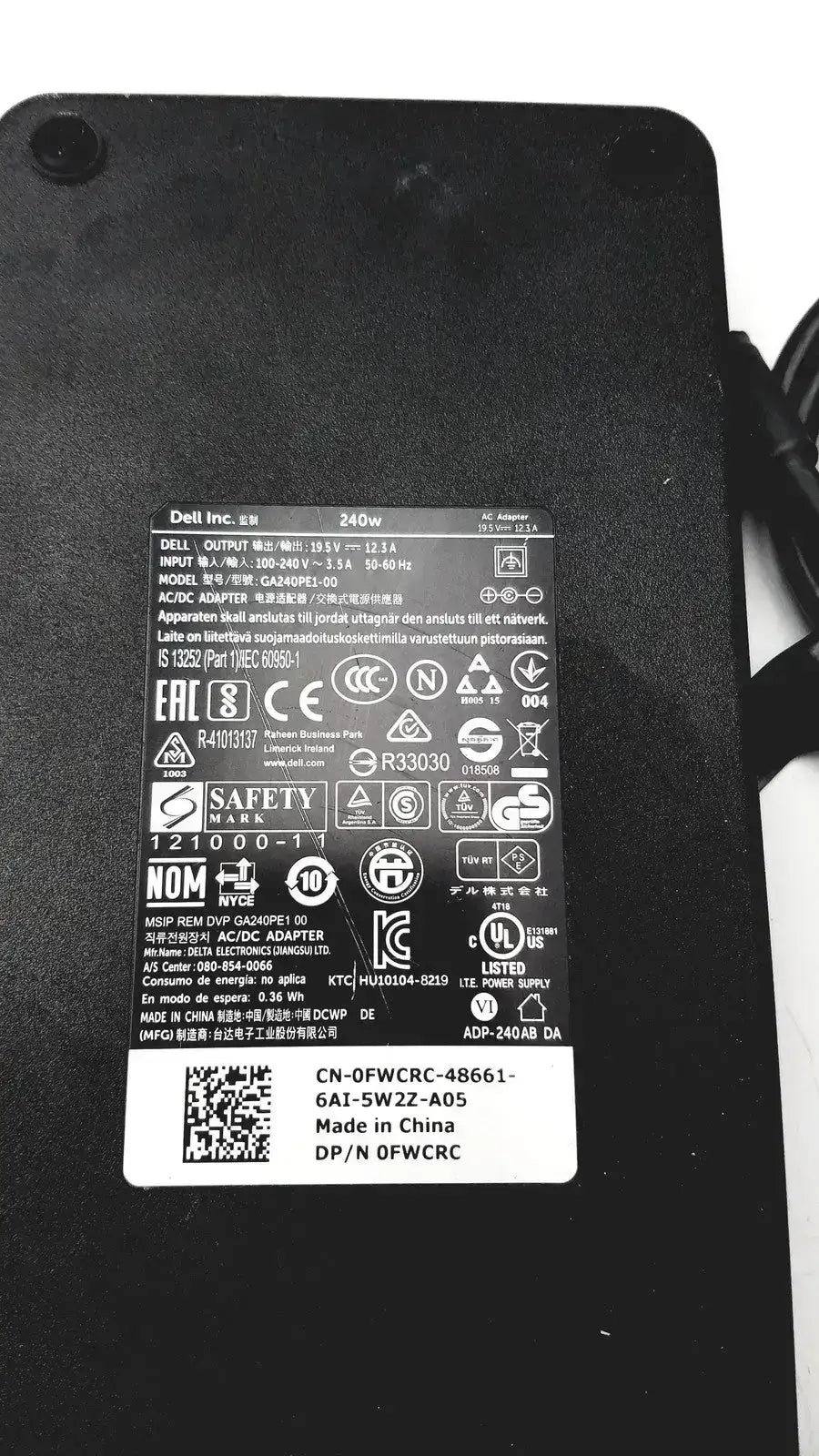 Dell 240W AC Adapter LA240PM160 GA240PE1-00 0FWCRC 19.5V 12.3A Charger AC Adapter, second-hand product photo 7