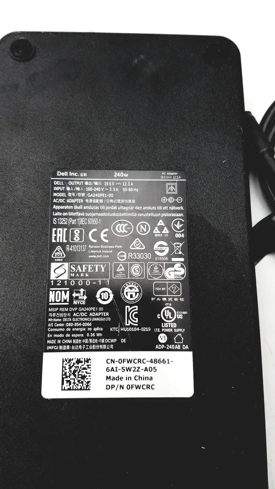 Dell 240W AC Adapter LA240PM160 GA240PE1-00 0FWCRC 19.5V 12.3A Charger AC Adapter, second-hand product photo 7