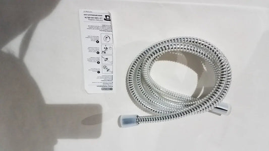 Silver flexible coiled shower hose with chrome finish and clear connectors for delta 550pbbx h2okinetic raincan shower head