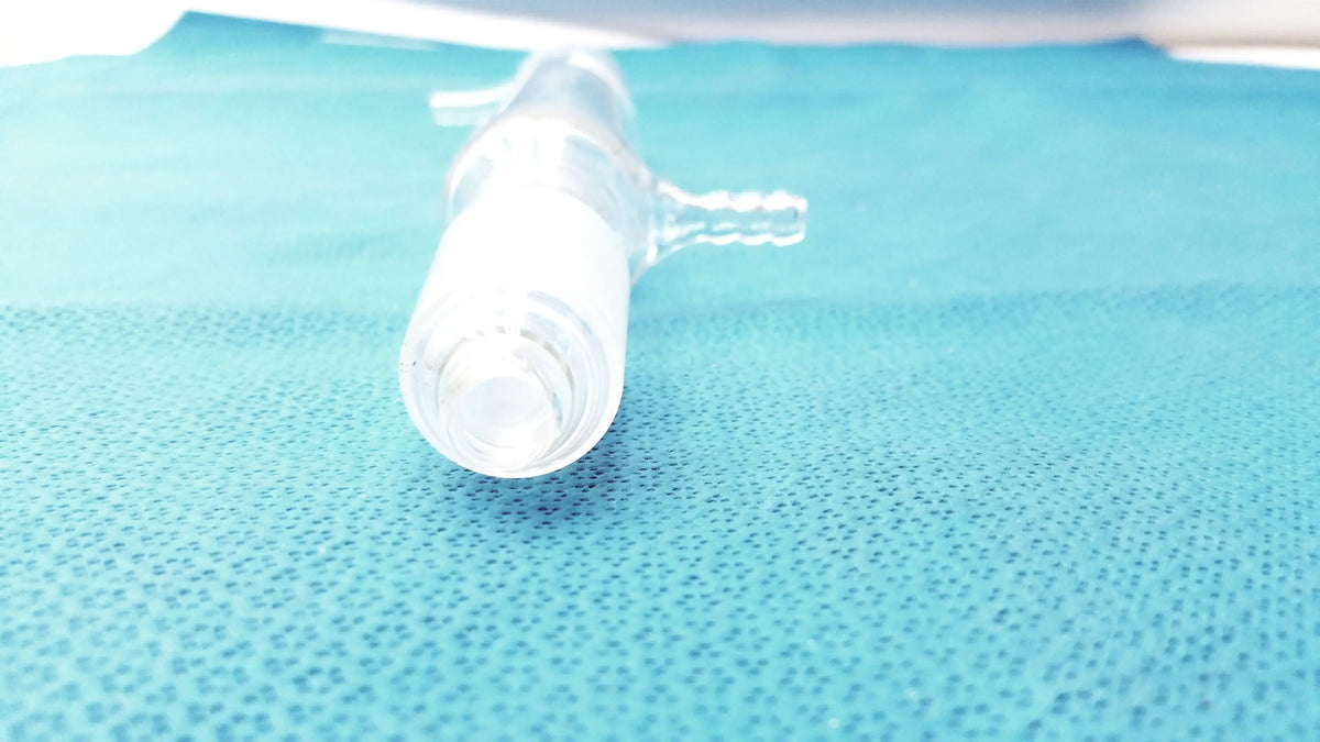Clear plastic medical tubing with rounded end and side port for distillation column 24/40 joint 200mm length 10mm straight hose connection