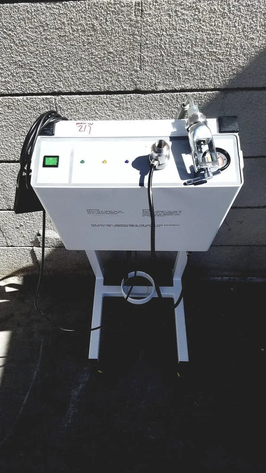 White industrial-grade erbe erbokryo cryosurgical unit with green power button and three indicator lights on metal stand