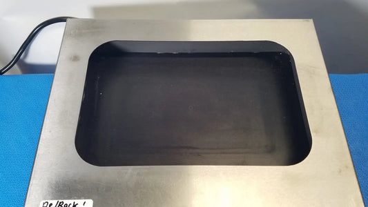 Silver metallic rectangular tray with black recessed center for fisher scientific 135 tissueprep flotation bath