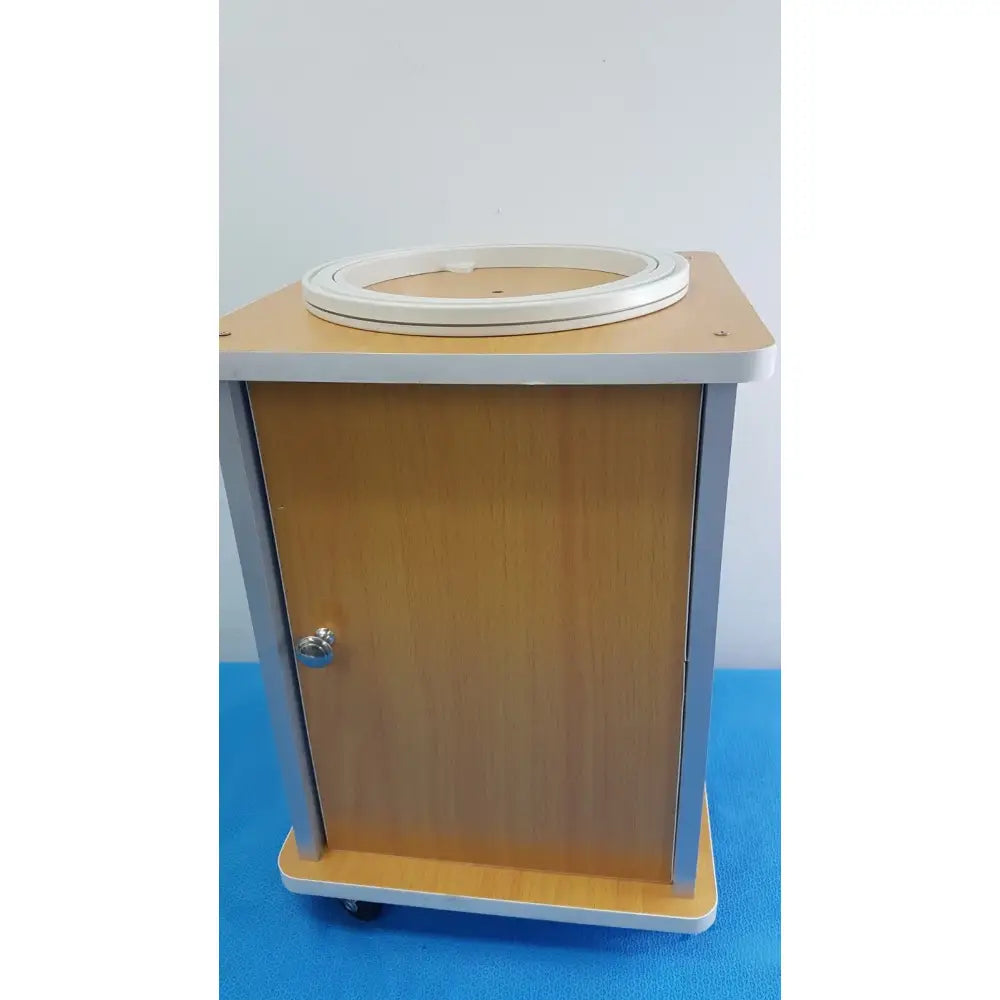 Reuse Medical Freestanding Sunglasses Display Base Cabinet — Wooden Storage Cabinet with Wheel Display Cases, as-is (for parts) product photo 1