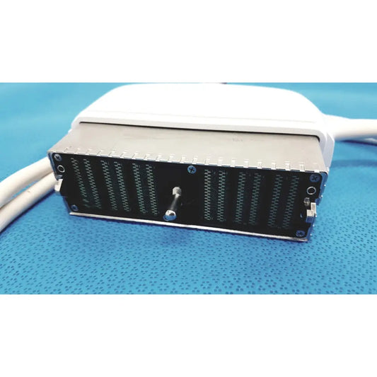 White and silver c1-6-d convex ultrasound probe transducer with black pin connector panel for logiq e9 e10 systems back view