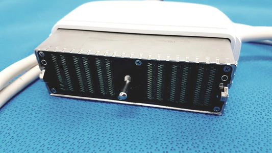 White and silver c1-6-d convex ultrasound probe transducer with black pin connector panel for logiq e9 e10 systems back view