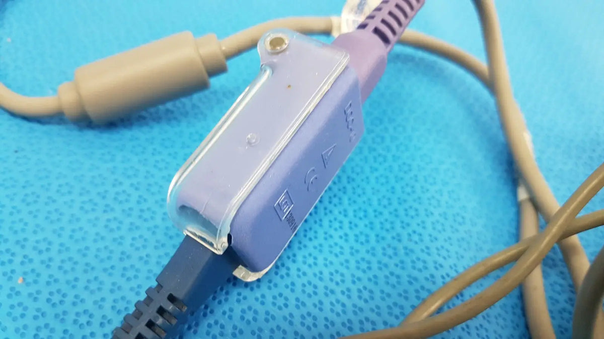 Purple plastic GE spo2 interface cable with clear cover and multiple ports for Nellcor OxiMax 3M 10FT patient monitor