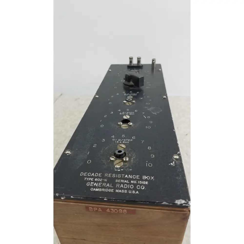 Black general radio 602-n decade resistance box in metal casing used for precise resistance measurement