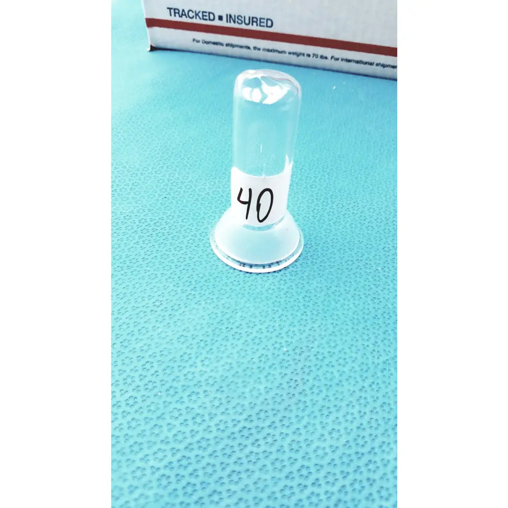 Clear plastic glass lower vessel 40ml with white label for lab glassware and sublimer use