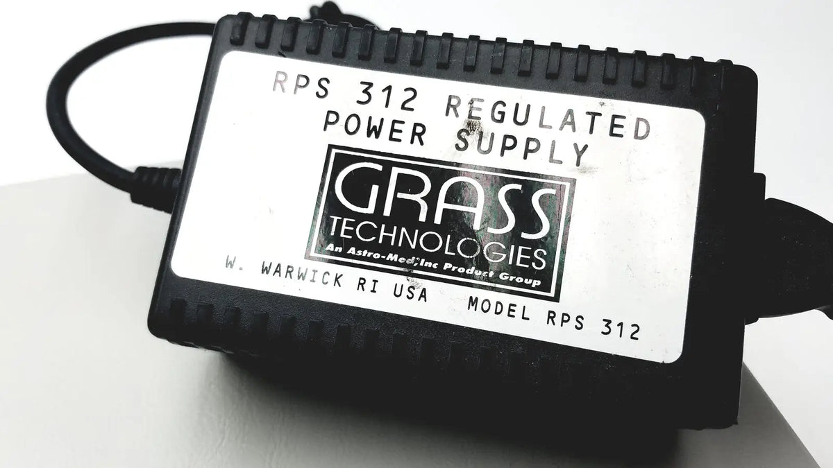 Black plastic rps 312 regulated power supply with white grass technologies label for grass 15lt physiodata amplifier system