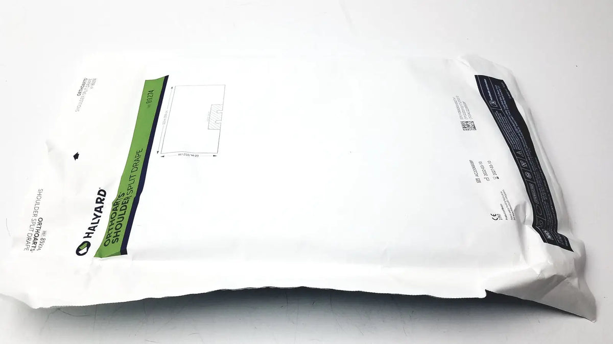 White plastic packaging for halyard 89274 orthoarts shoulder split drape used in surgical procedures
