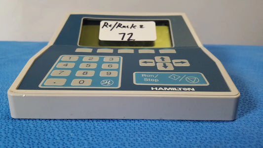 Hamilton 2373-01 keypad controller with blue and gray plastic casing for liquid handling and reuse medical systems