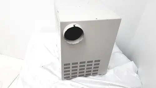 White rectangular hp power module laser with a circular opening and horizontal slotted vents showing laser power output