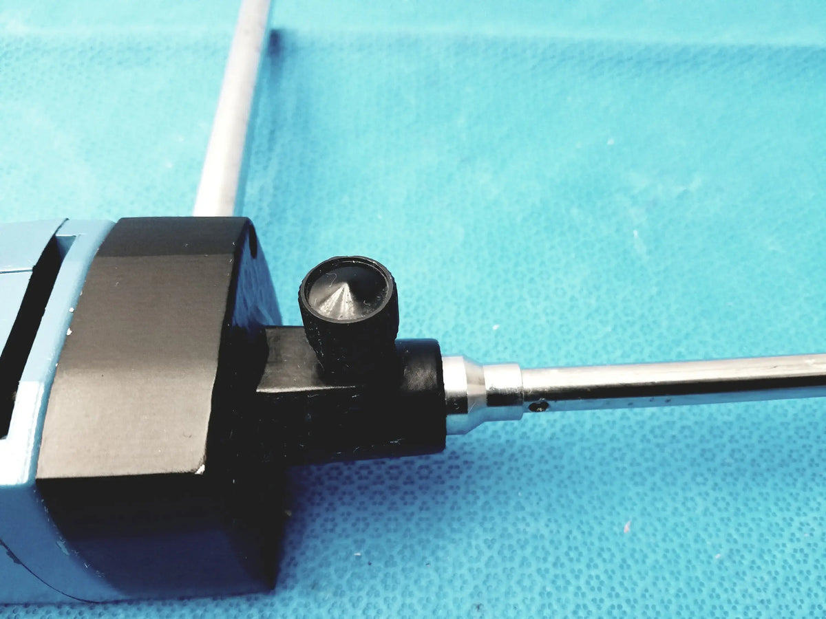 Black and silver surgical endoscope with textured knob handle for medical equipment reuse in Janke & Kunkel homogenizer