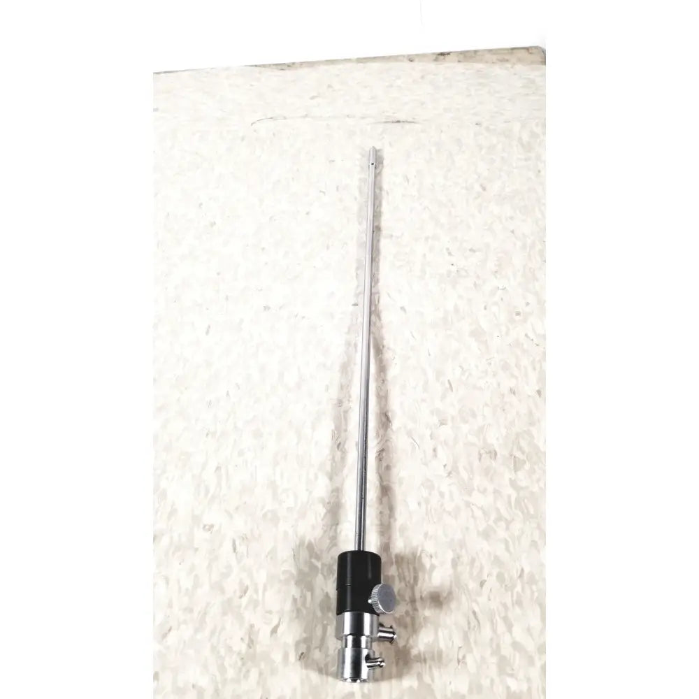 Silver surgical retractor with black handle and adjustment knob in karl storz 10326f adult optical stylet sheath product